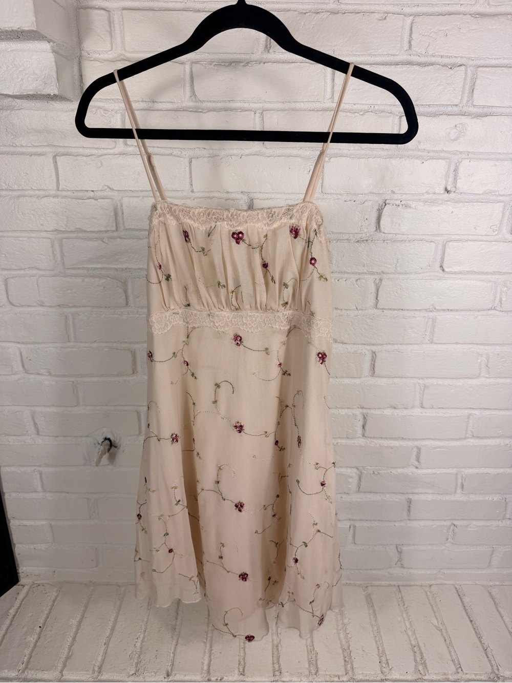 Y2K Cream Floral Embroidered Lace Slip Dress Cottagecore‎ Medium